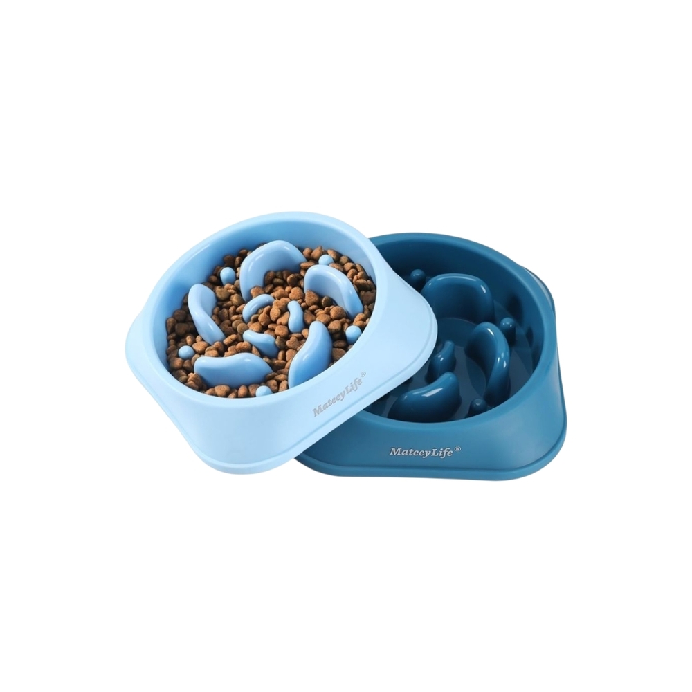 MateeyLife Blue Medium Slow Feeder Dog Bowl